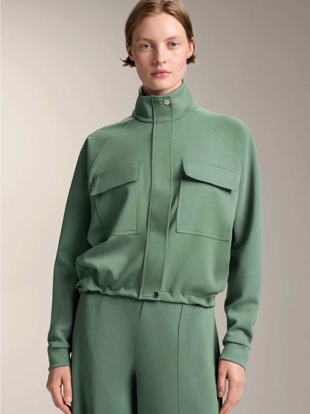 Oysho Cropped Piqué Utility Jacket - Olive Green (Size S) - LIKE NEW